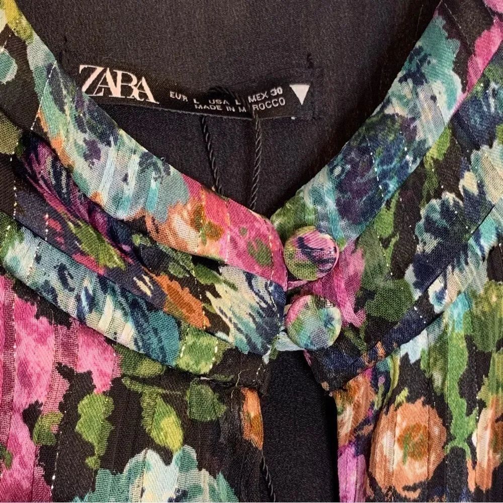 ZARA FLORAL DRESS WITH METALLIC THREAD Size Large - Picture 14 of 16